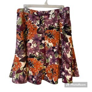 George Circle Skirt Womens 14 Floral Stretch Side Zip Purple Orange Career